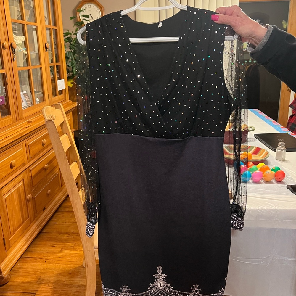 New Black Cocktail Dress with Rhinestones Medium